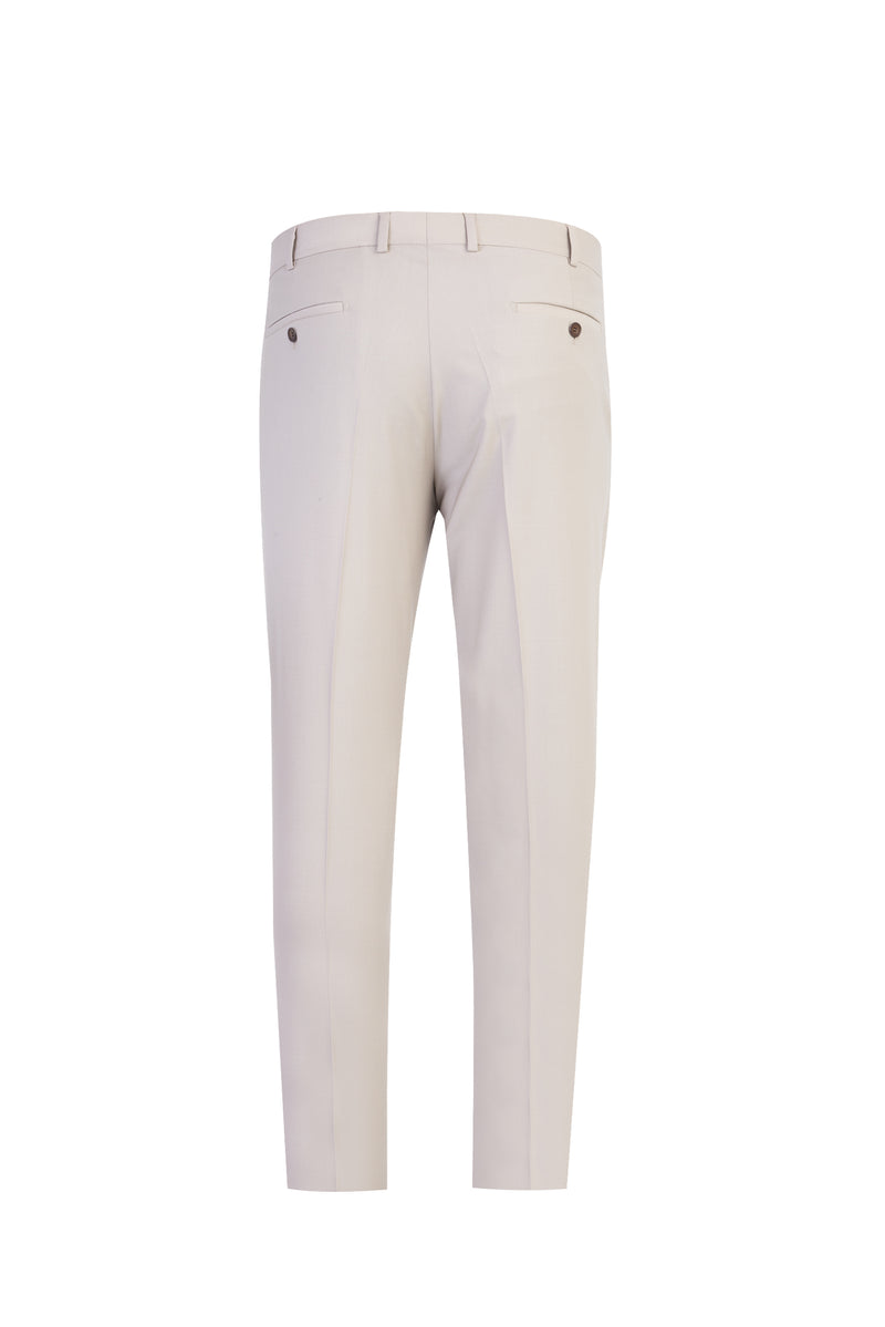 Bej Relaxed Fit Rahat Kesim Yünlü Klasik Kumaş Pantolon