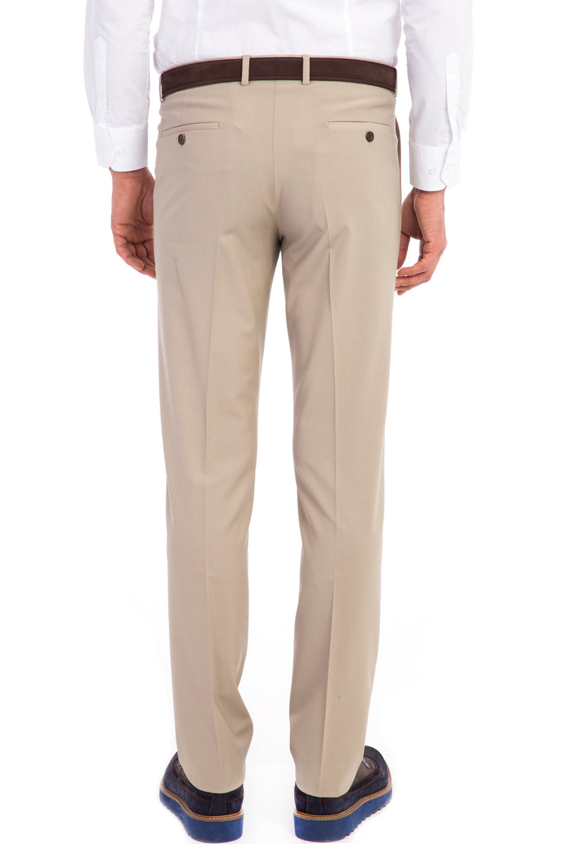 Bej Relaxed Fit Rahat Kesim Yünlü Klasik Kumaş Pantolon