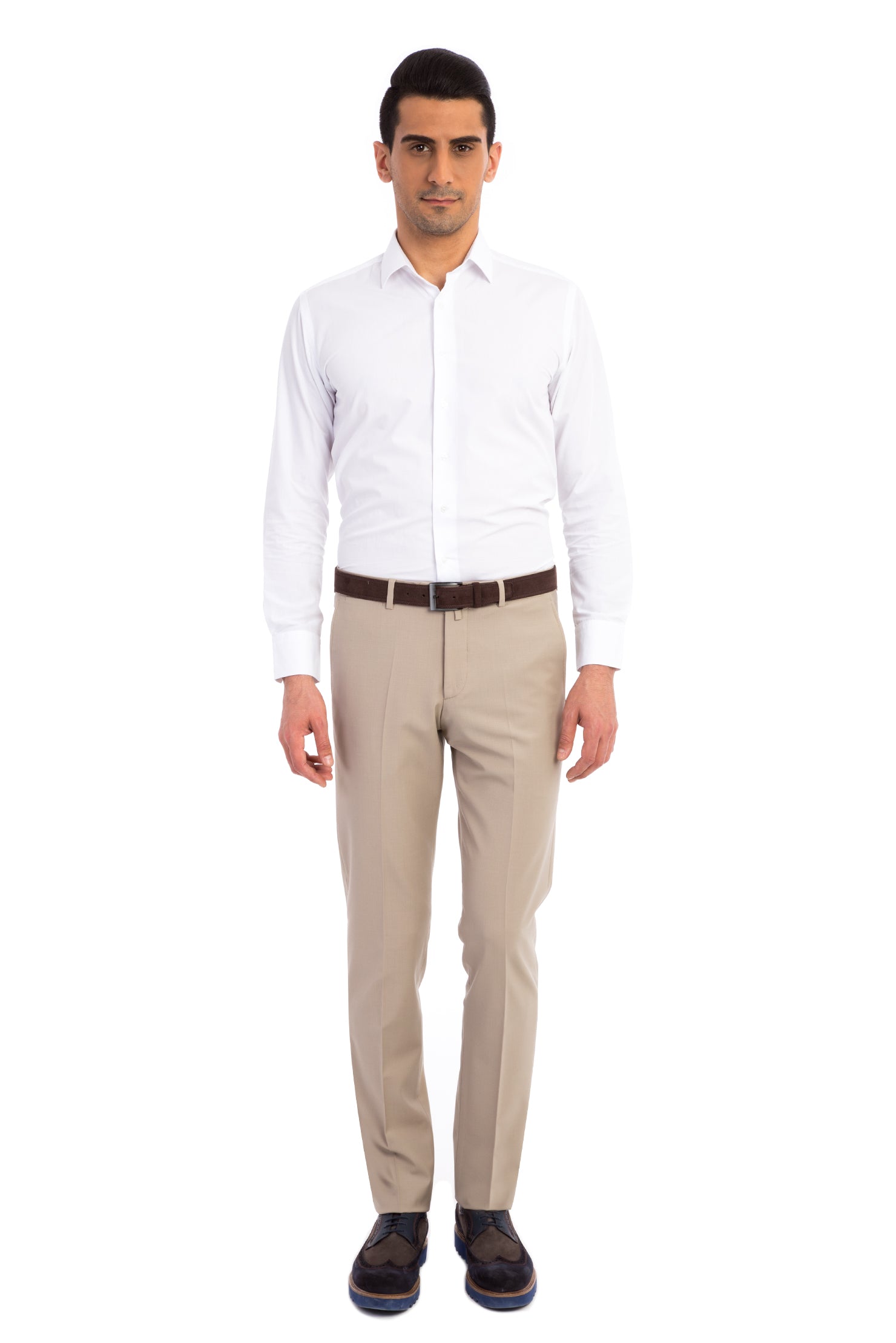 Bej Yünlü Klasik Kumaş Pantolon