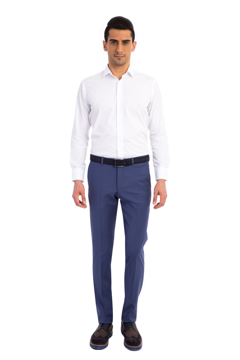 Koyu Mavi Yünlü Klasik Kumaş Pantolon