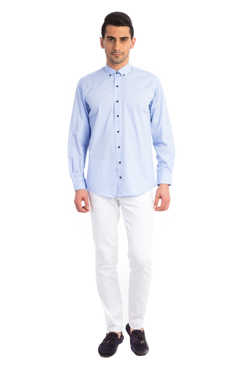 Açık Mavi Ak Wb Ekose Spor Gömlek