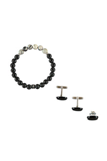 Krem 3'lü Bileklik & Rozet & Kol Düğmesi Seti