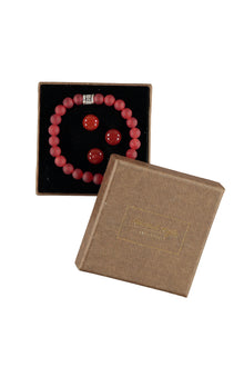 Kırmızı 3'lü Bileklik & Rozet & Kol Düğmesi Seti