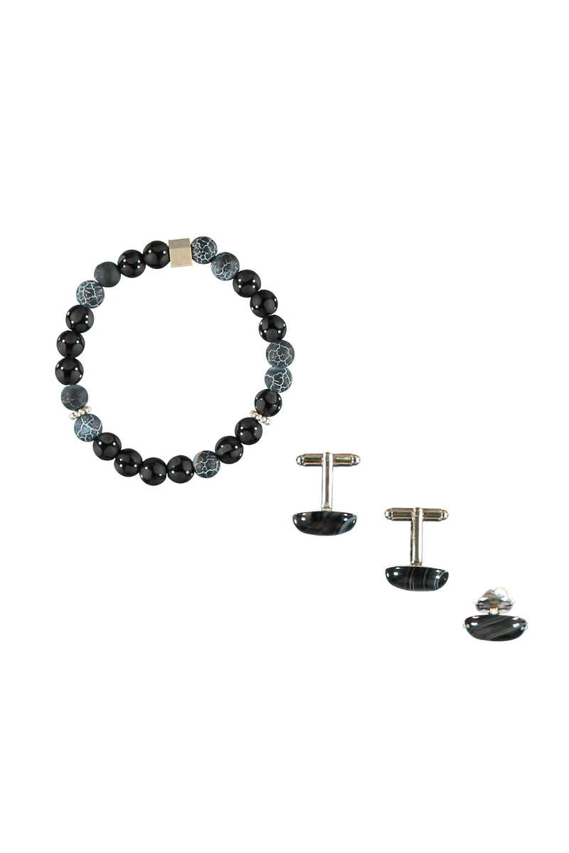 Antrasit 3'lü Bileklik & Rozet & Kol Düğmesi Seti