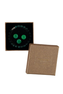 Koyu Yesil 3'lü Bileklik & Rozet & Kol Düğmesi Seti