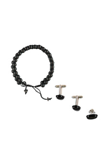 Siyah Bileklik & Rozet & Kol Düğmesi Seti