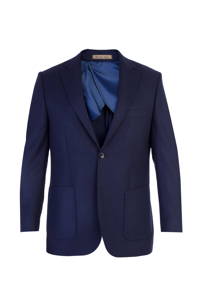 Koyu Mavi İtalyan Kaşmirli Desenli Ceket