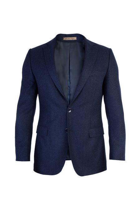 Koyu Mavi Regular Fit Kaşmir Desenli Ceket