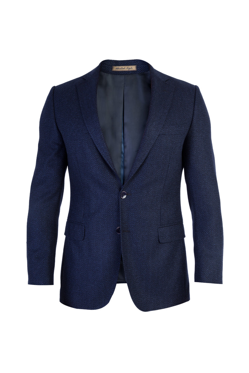 Koyu Mavi Regular Fit Kaşmir Desenli Ceket