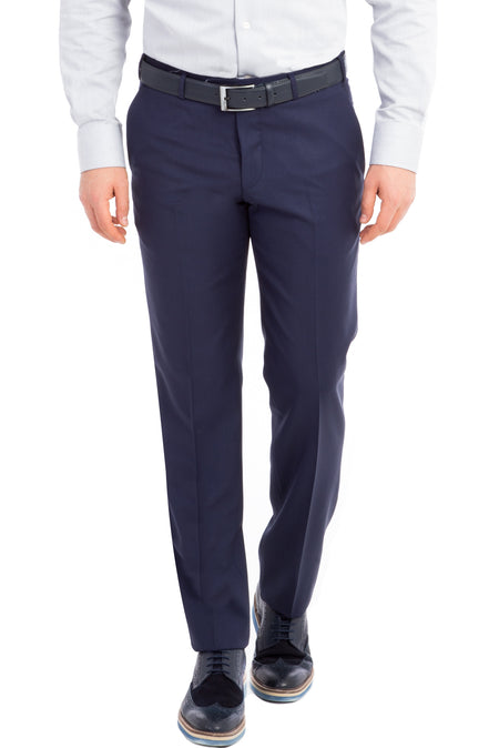 Koyu Mavi Slim Fit Dar Kesim Yün Kumaş Pantolon