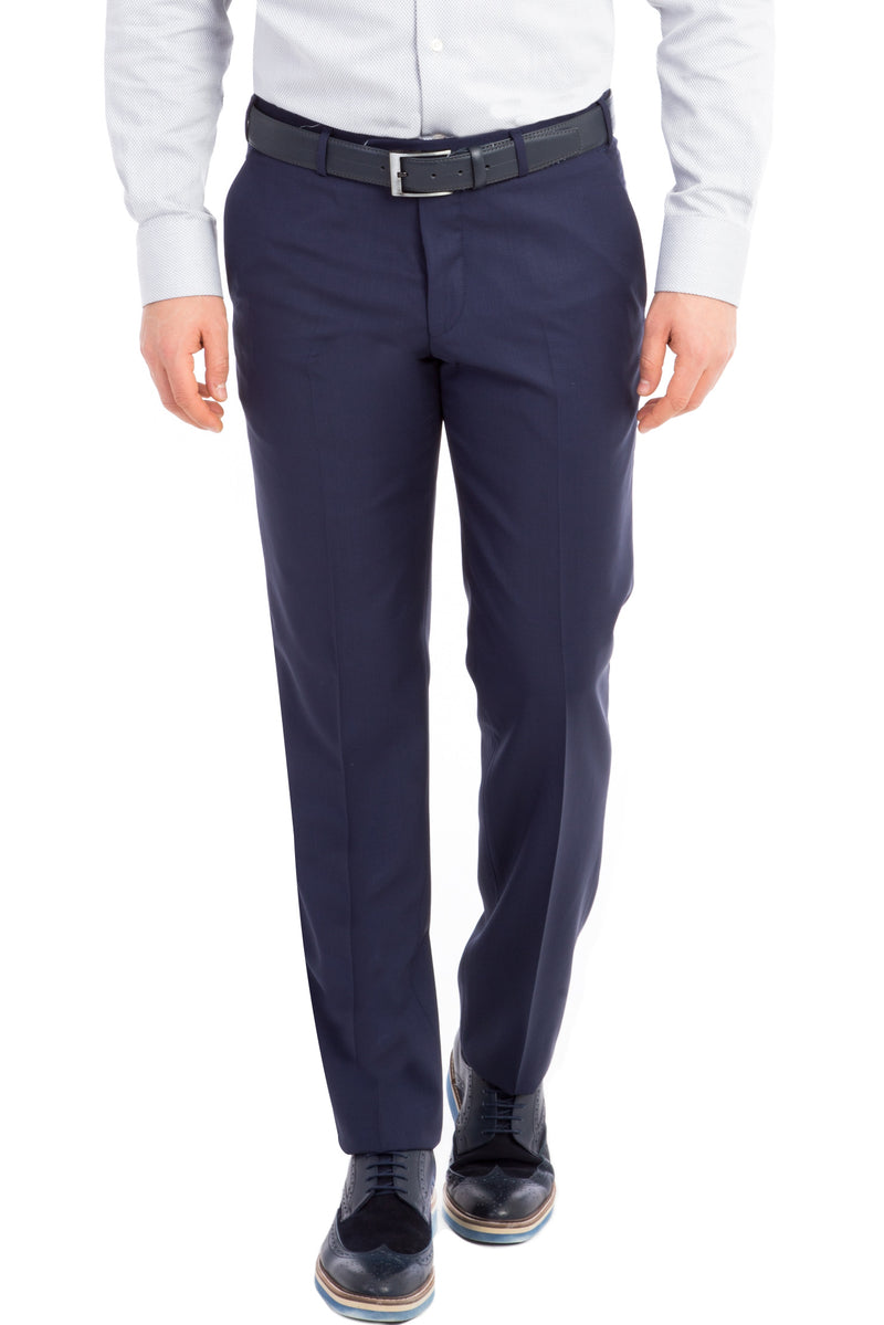 Koyu Mavi Slim Fit Dar Kesim Yün Kumaş Pantolon