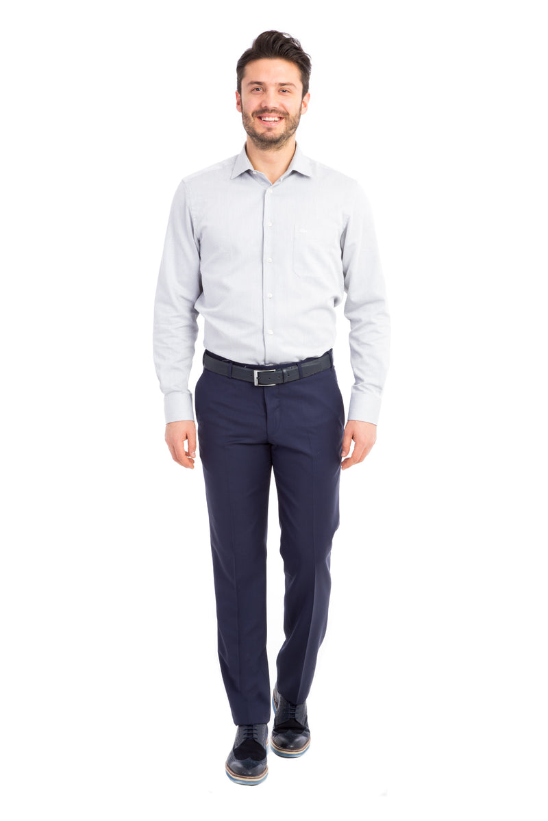 Koyu Mavi Slim Fit Dar Kesim Yün Kumaş Pantolon