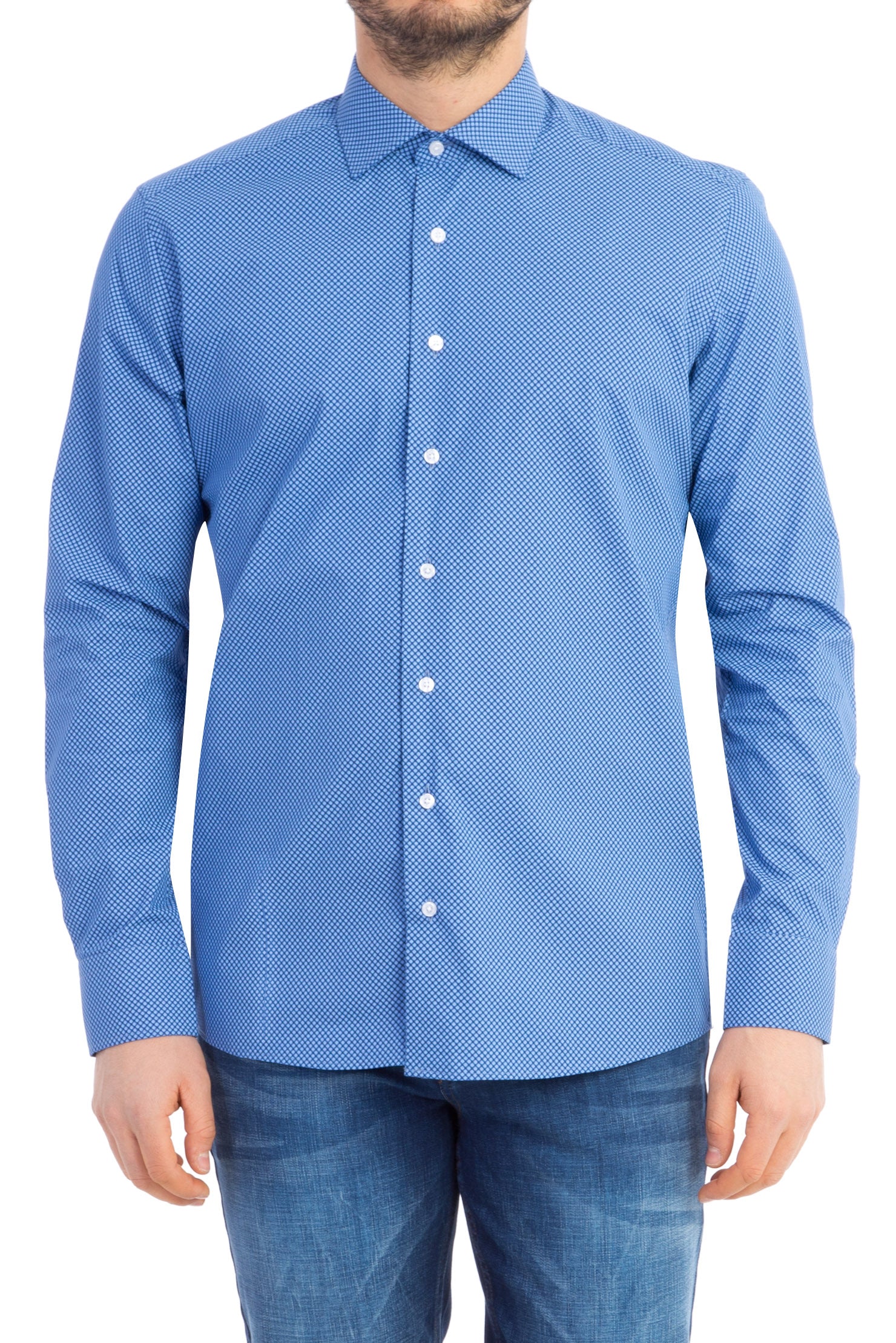 Lacivert Uzun Kol Desenli Slim Fit Dar Kesim Pamuk Gömlek-Abdullah Ki??l?