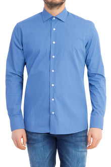 Lacivert Uzun Kol Desenli Slim Fit Dar Kesim Pamuk Gömlek-Abdullah Ki??l?