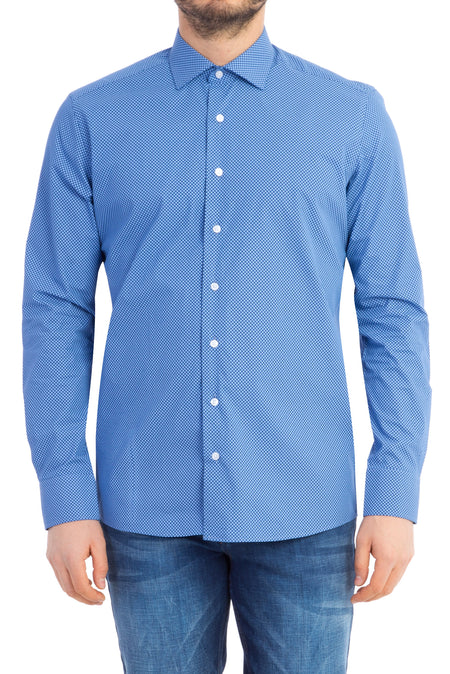 Lacivert Uzun Kol Desenli Slim Fit Dar Kesim Pamuk Gömlek-Abdullah Ki??l?