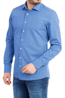 Lacivert Uzun Kol Desenli Slim Fit Dar Kesim Pamuk Gömlek-Abdullah Ki??l?