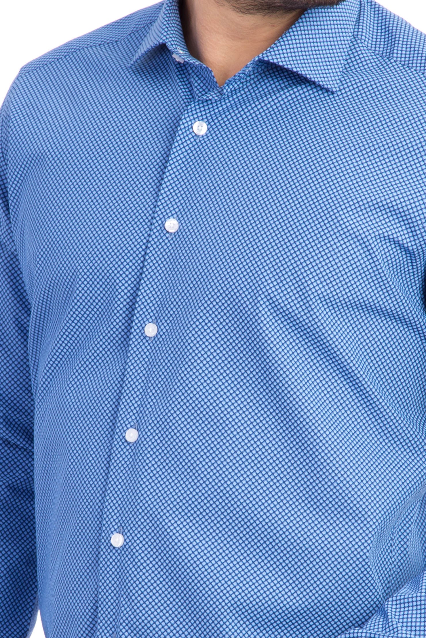Lacivert Uzun Kol Desenli Slim Fit Dar Kesim Pamuk Gömlek-Abdullah Ki??l?