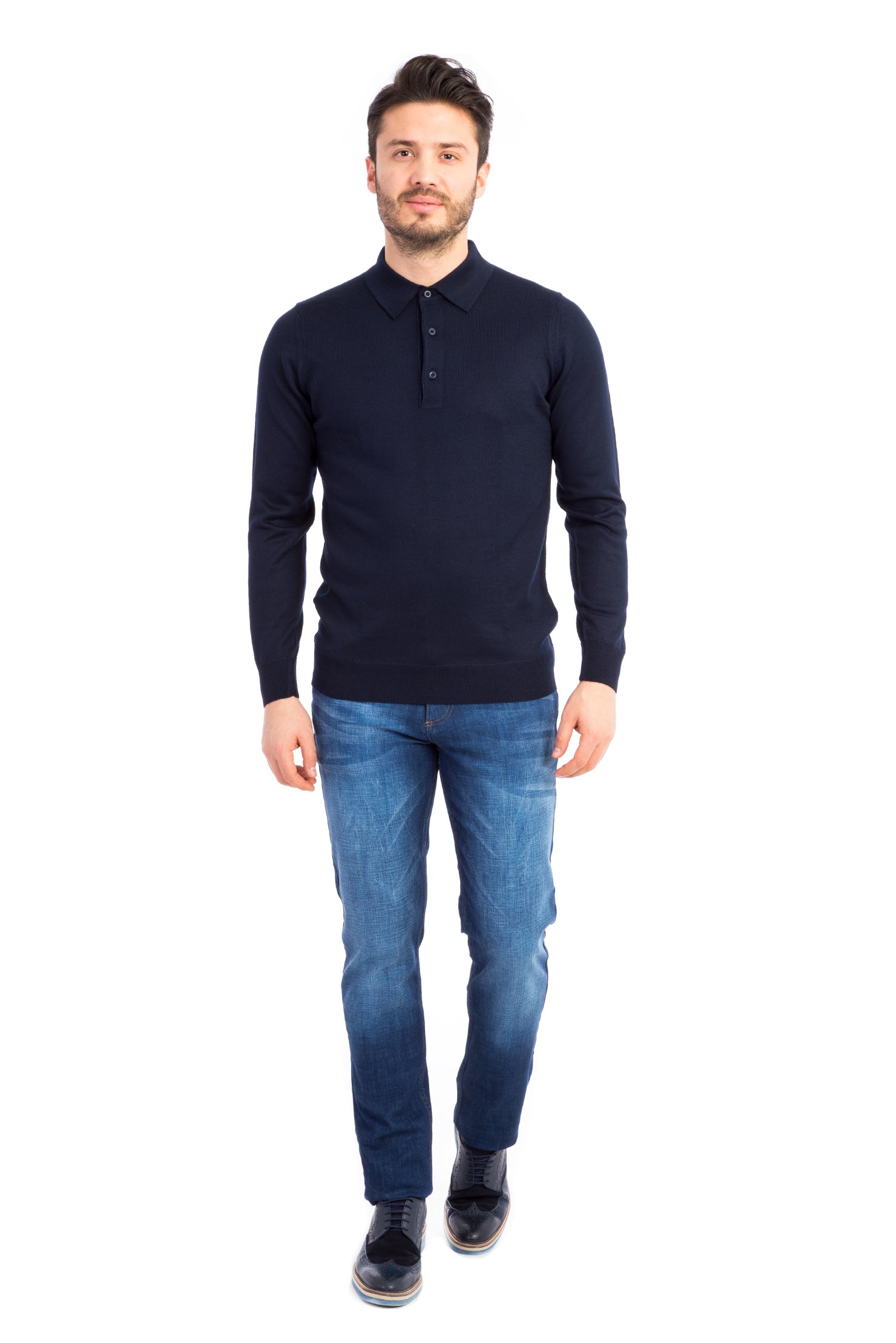 Lacivert Düz Polo Yaka Triko