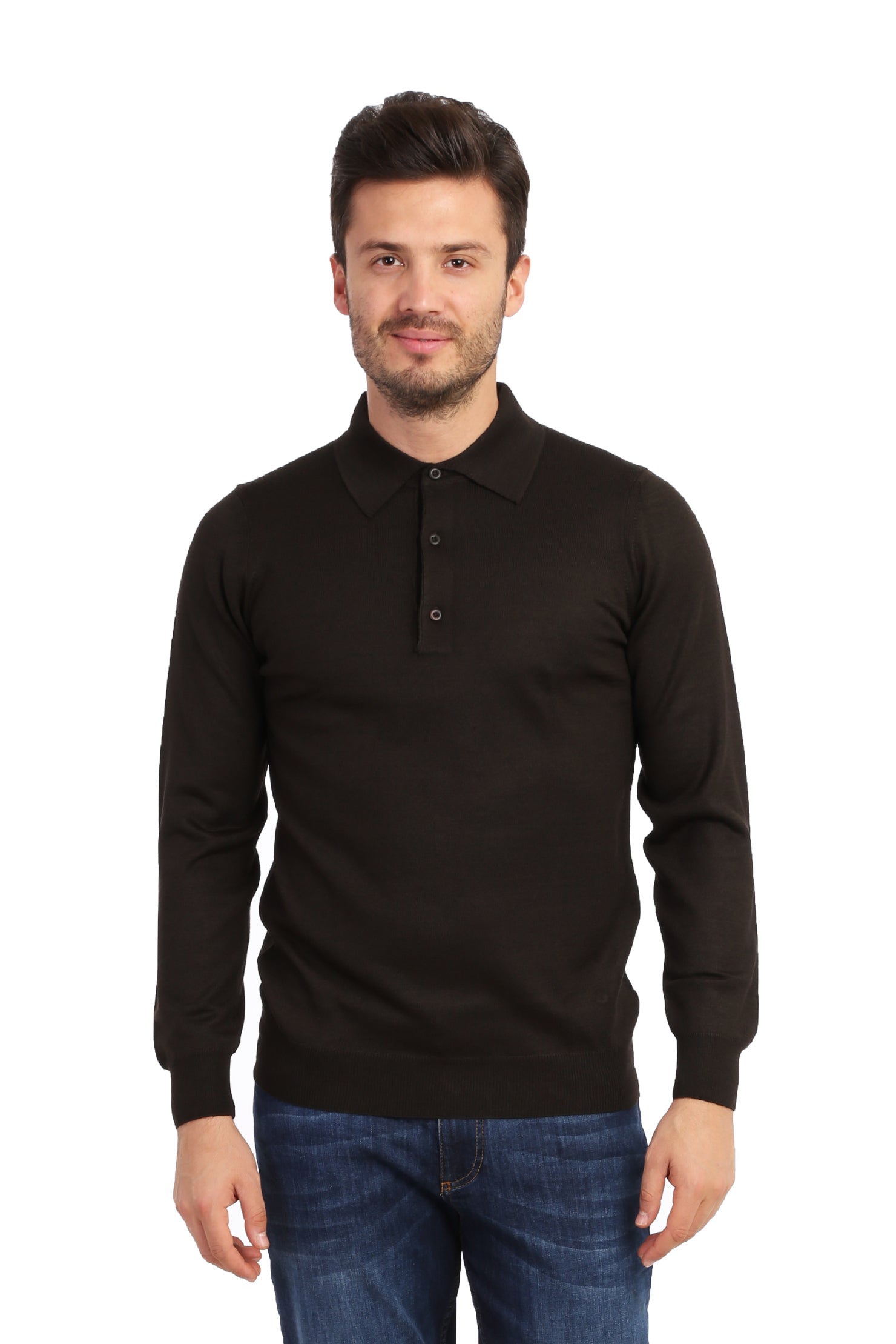 Kahve Düz Polo Yaka Triko