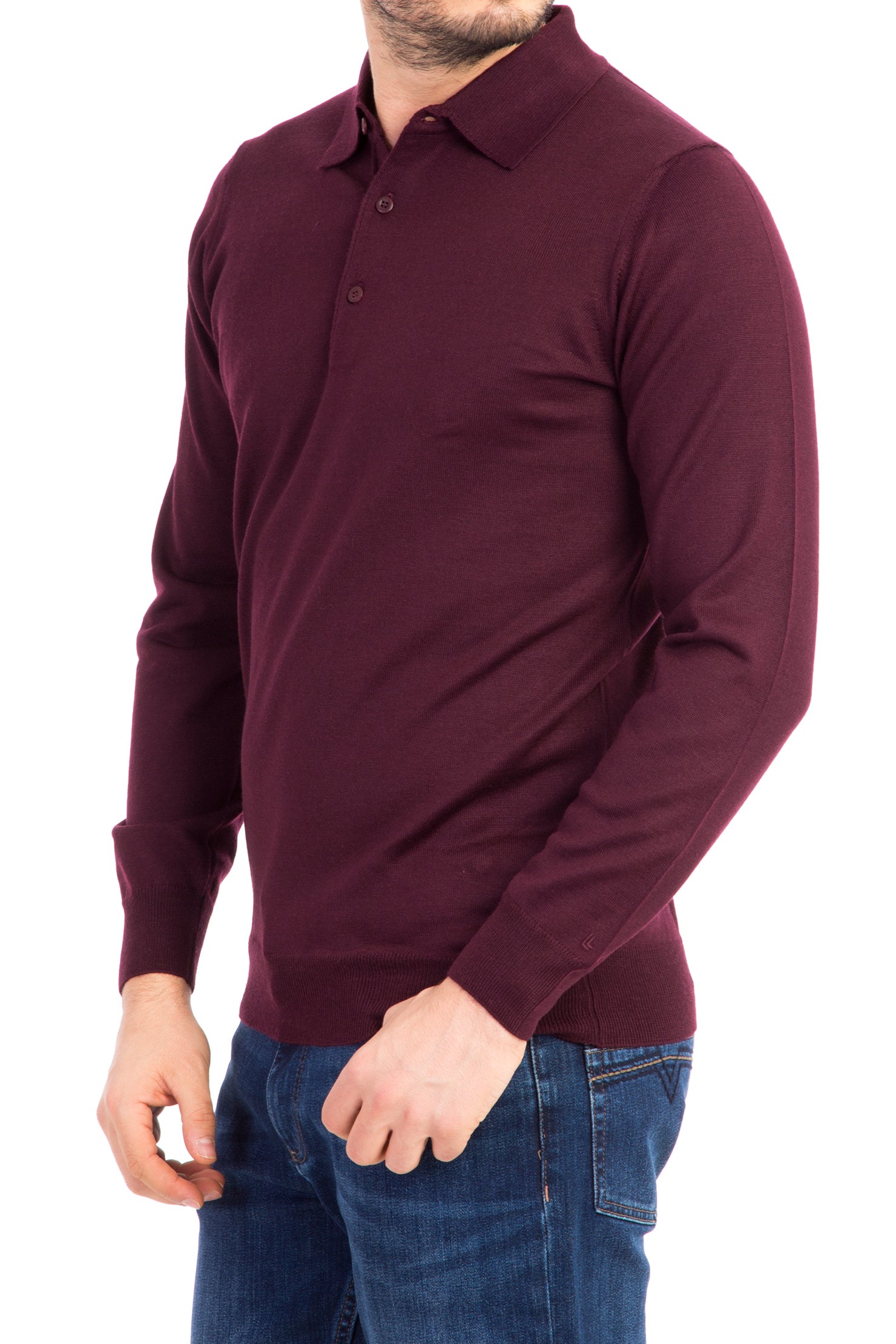 Bordo Polo Yaka Slim Fit Dar Kesim Yünlü Triko Kazak-Abdullah Ki??l?