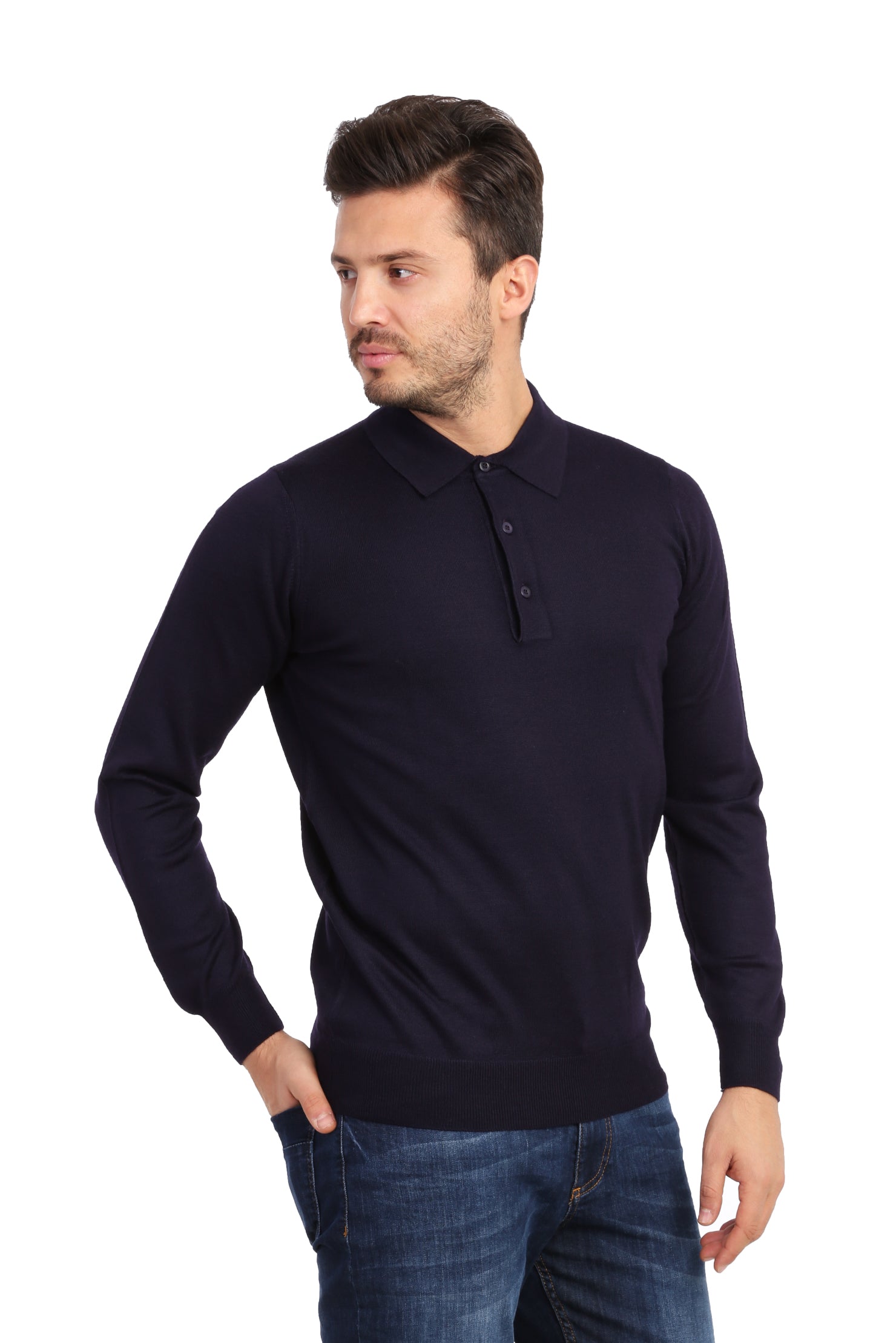 Mor Düz Polo Yaka Triko