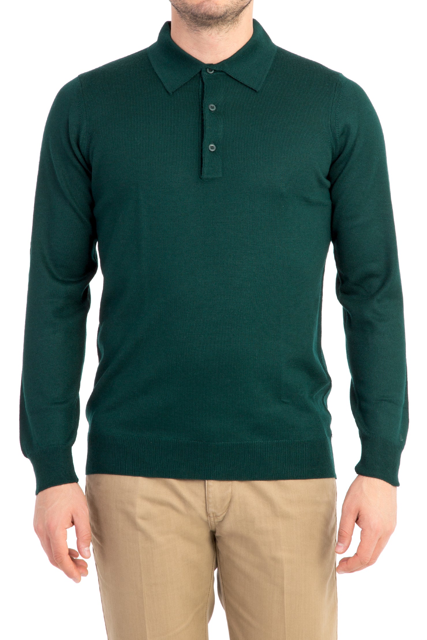 Koyu Yesil Düz Polo Yaka Triko