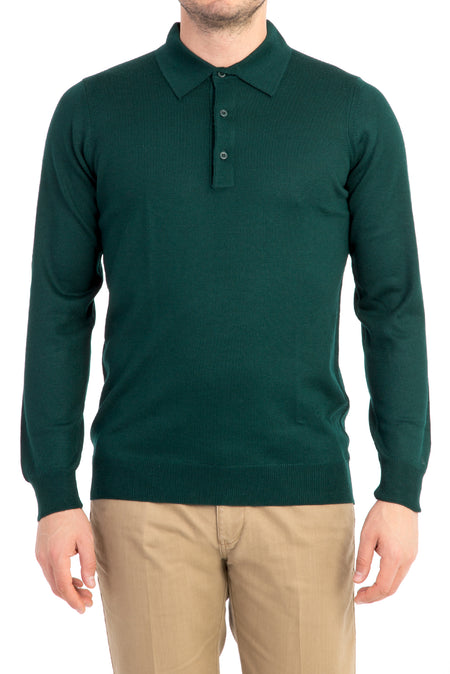 Koyu Yesil Düz Polo Yaka Triko