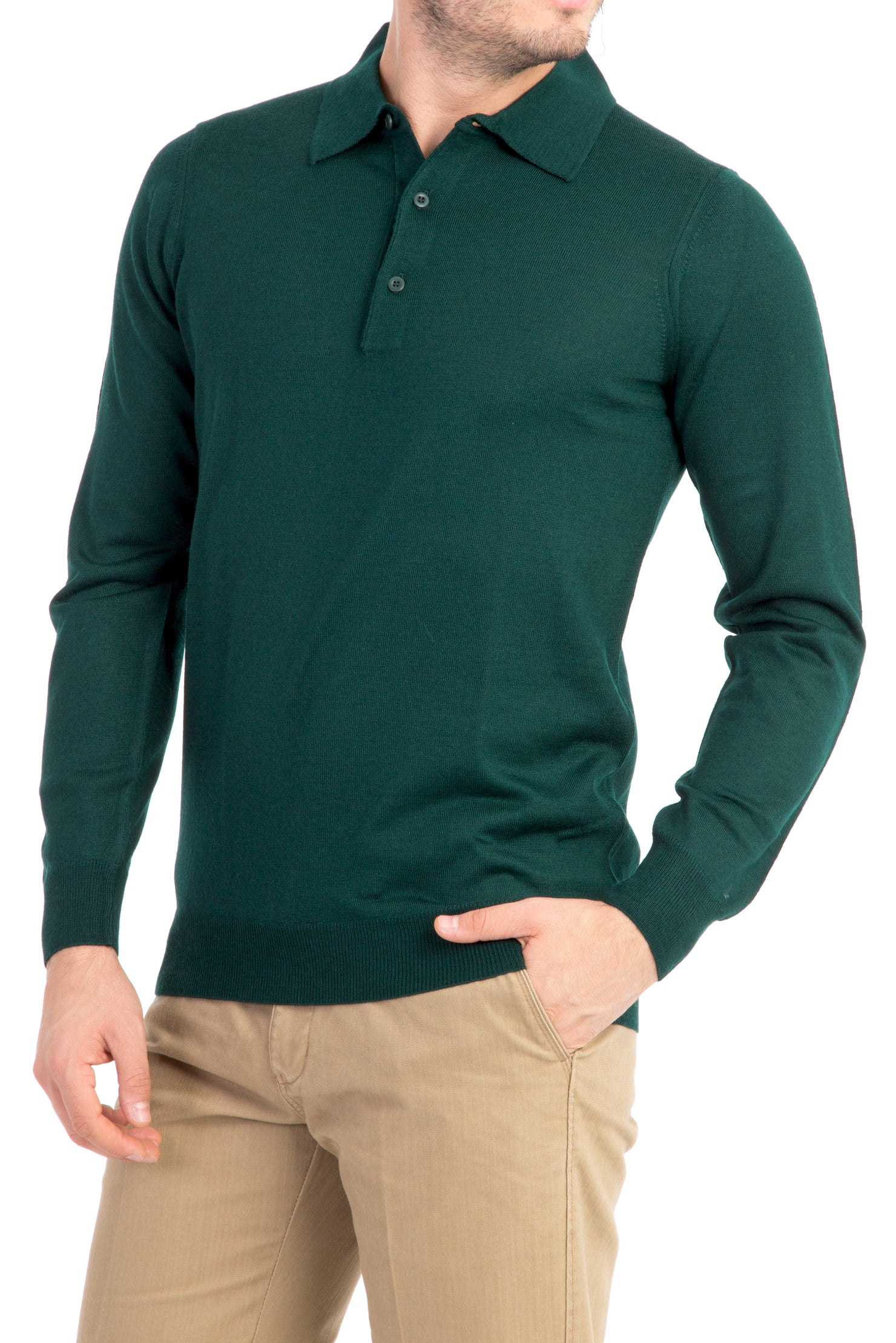 Koyu Yesil Düz Polo Yaka Triko