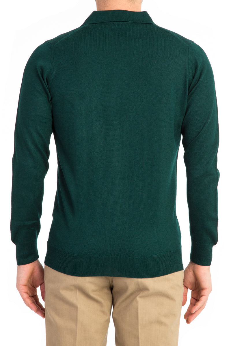 Koyu Yesil Düz Polo Yaka Triko