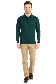 Koyu Yesil Düz Polo Yaka Triko