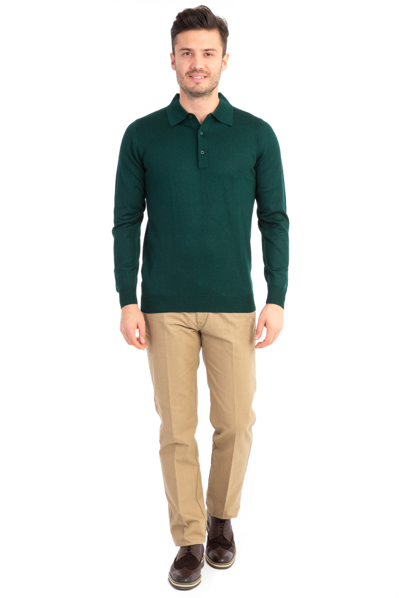 Koyu Yesil Düz Polo Yaka Triko