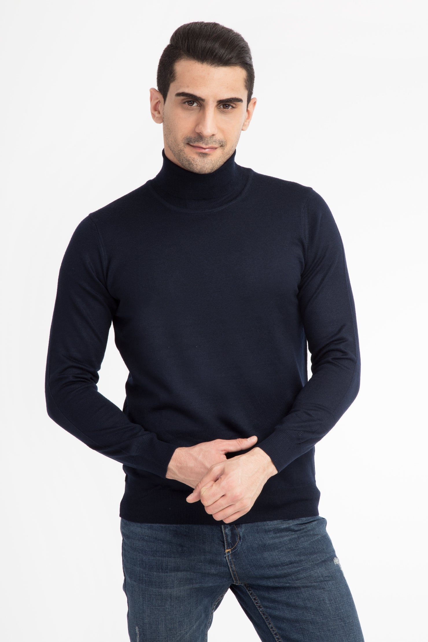 Lacivert Balıkçı Yaka Regular Fit Yünlü Triko Kazak
