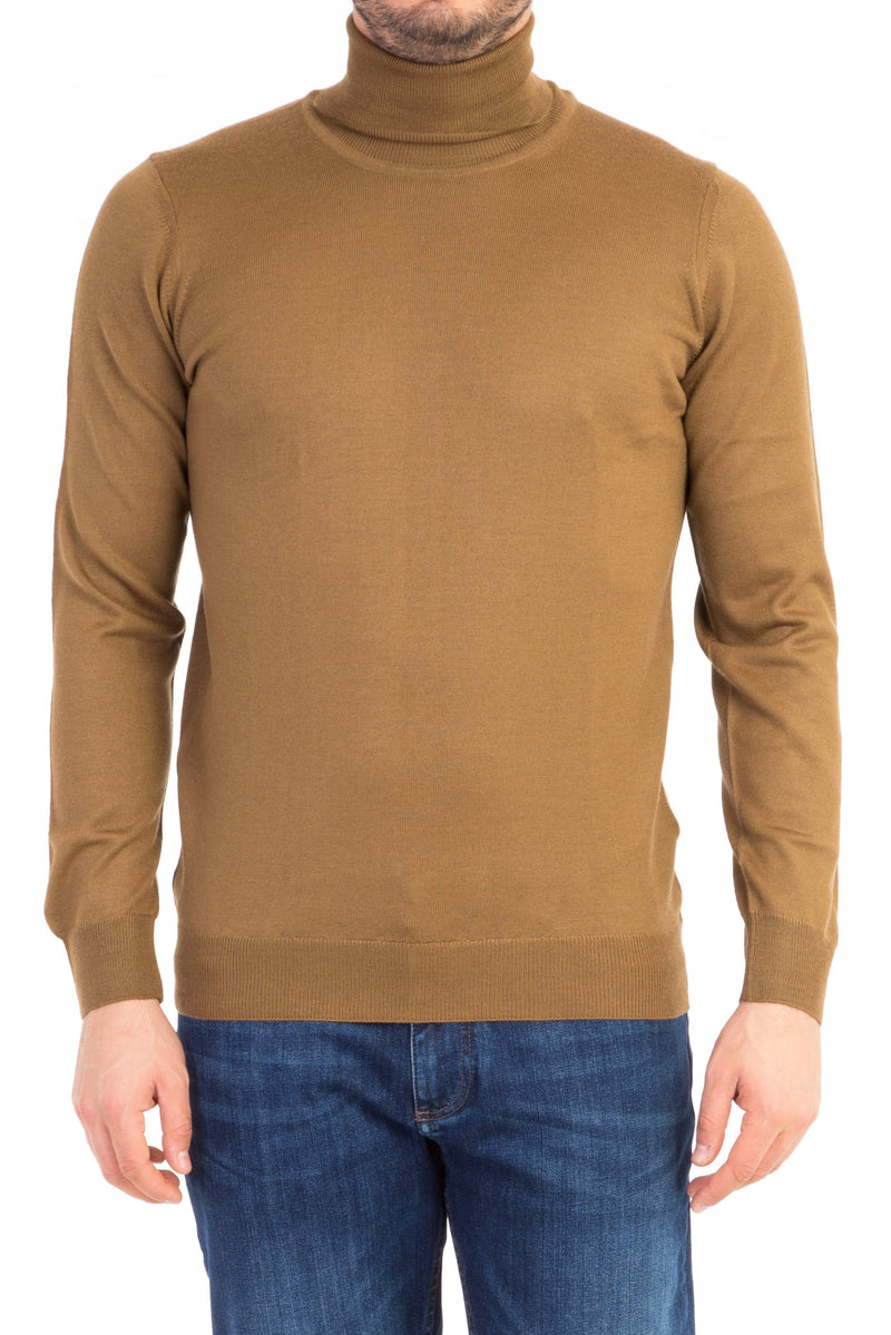 Açık Kahve - Camel Düz Tam Balıkçı Yaka Tr