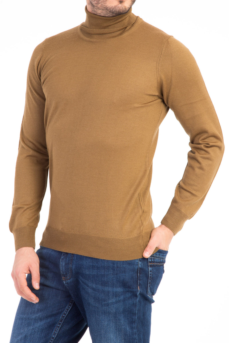 Açık Kahve - Camel Düz Tam Balıkçı Yaka Tr