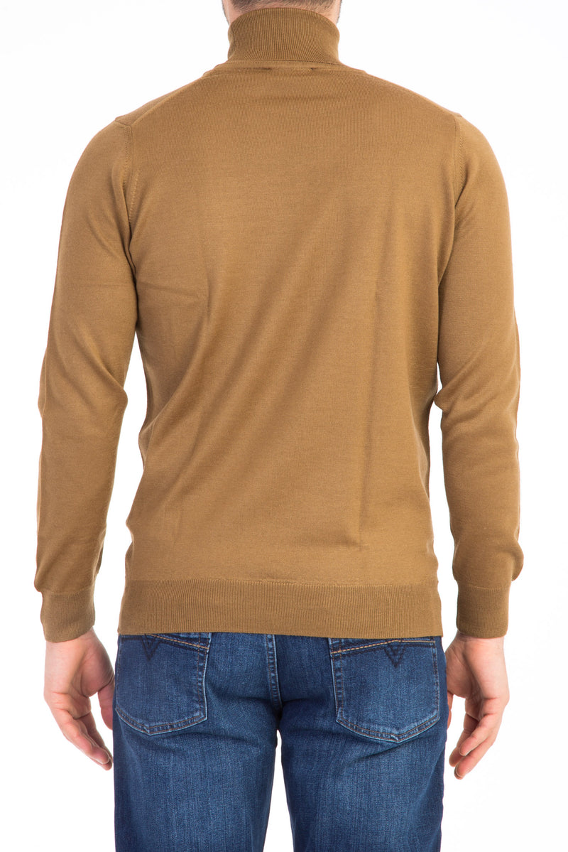 Açık Kahve - Camel Düz Tam Balıkçı Yaka Tr