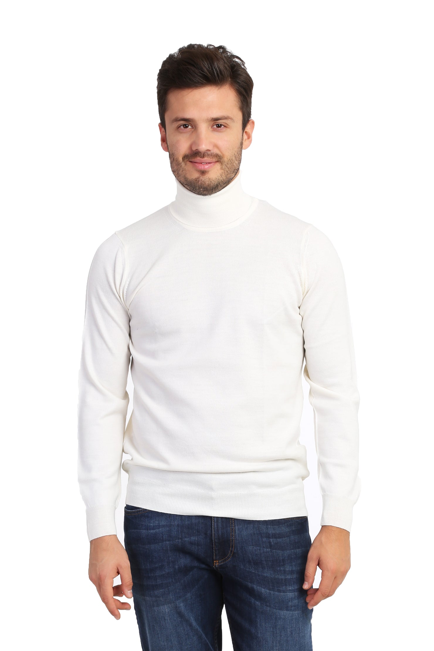 Krem Düz Tam Balıkçı Yaka Tr