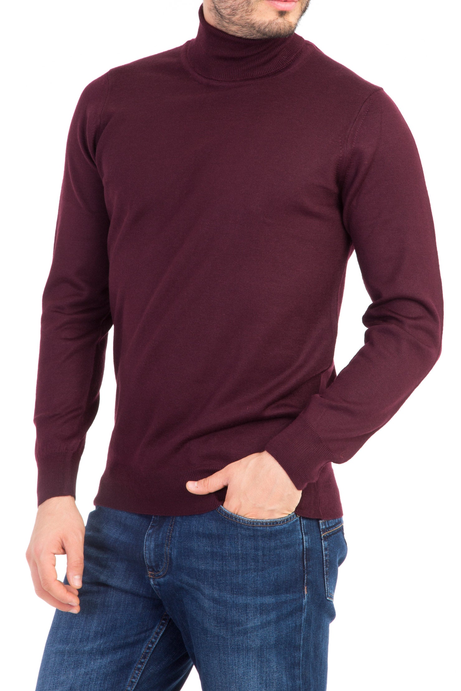 Bordo Balıkçı Yaka Regular Fit Yünlü Triko Kazak