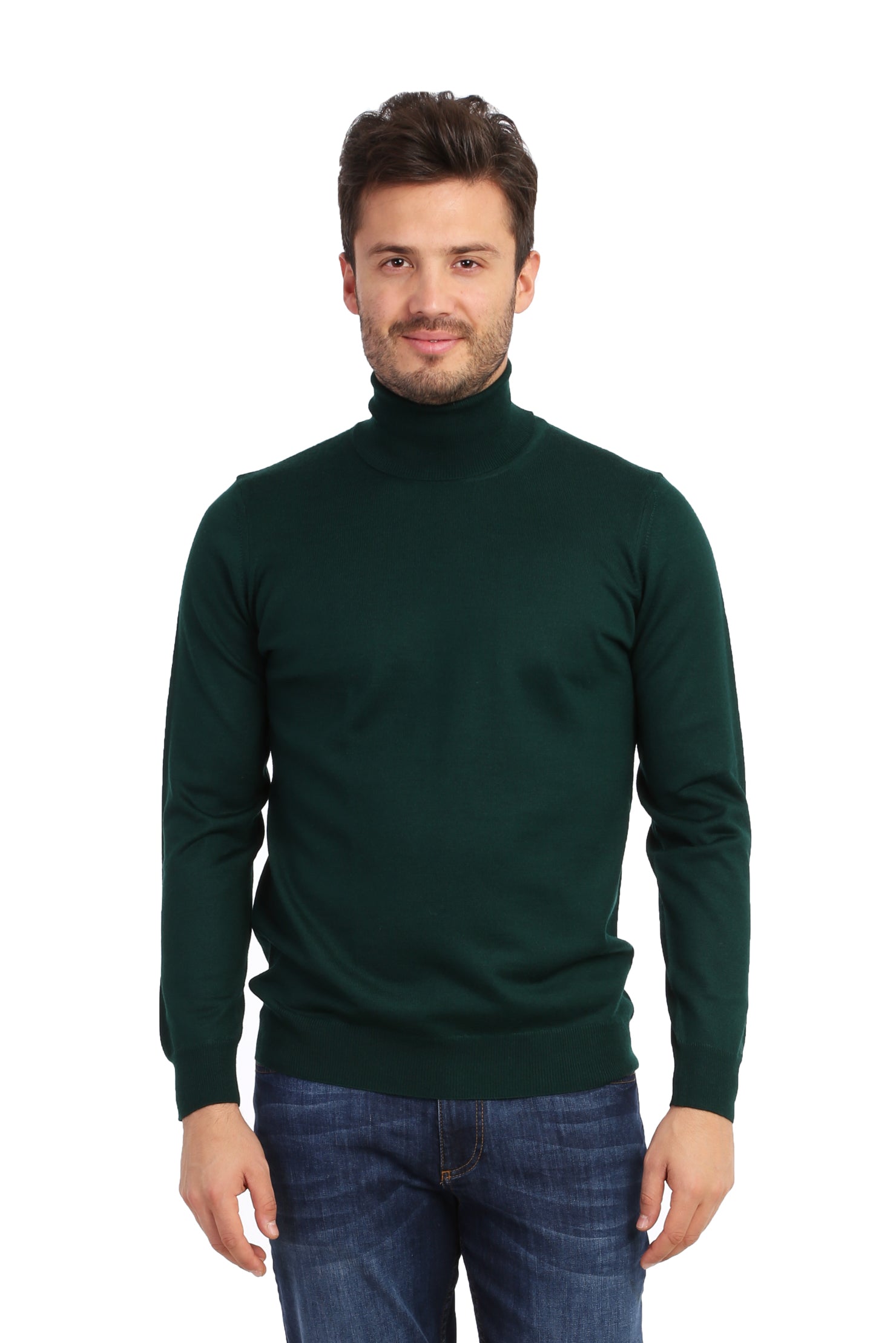Koyu Yesil Balıkçı Yaka Regular Fit Yünlü Triko Kazak