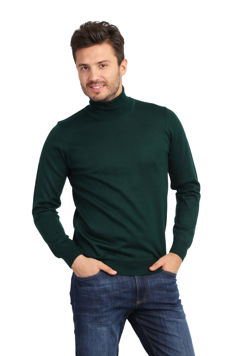 Koyu Yesil Balıkçı Yaka Regular Fit Yünlü Triko Kazak