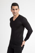 Siyah V Yaka Regular Fit Yünlü Triko Kazak