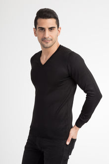 Siyah V Yaka Regular Fit Yünlü Triko Kazak