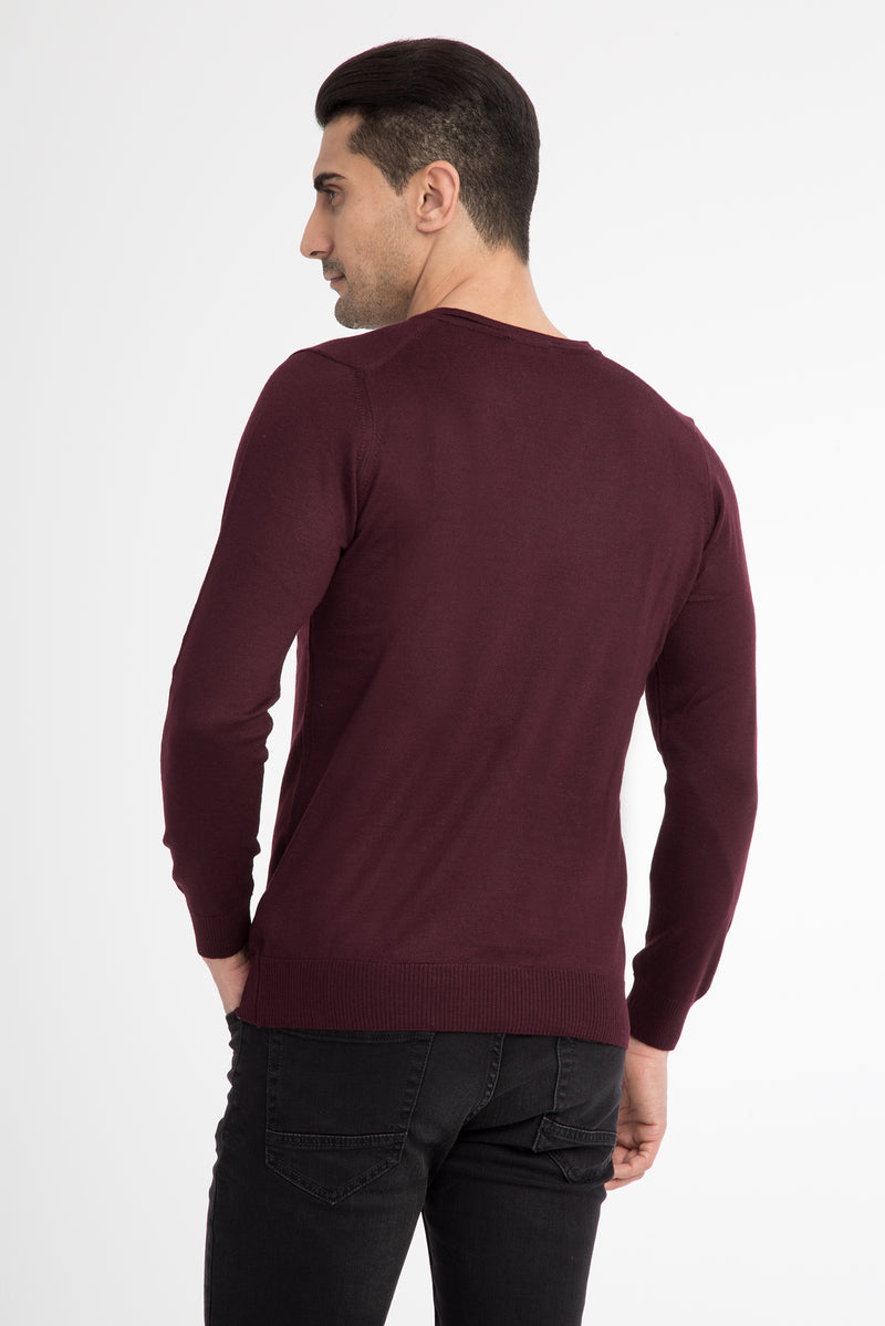 Bordo V Yaka Regular Fit Yünlü Triko Kazak