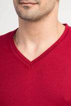 Kırmızı V Yaka Regular Fit Yünlü Triko Kazak