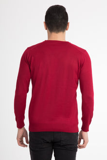 Kırmızı V Yaka Regular Fit Yünlü Triko Kazak