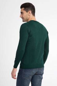 Koyu Yesil V Yaka Regular Fit Yünlü Triko Kazak