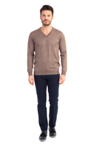 Vizon V Yaka Slim Fit Dar Kesim Yünlü Triko Kazak