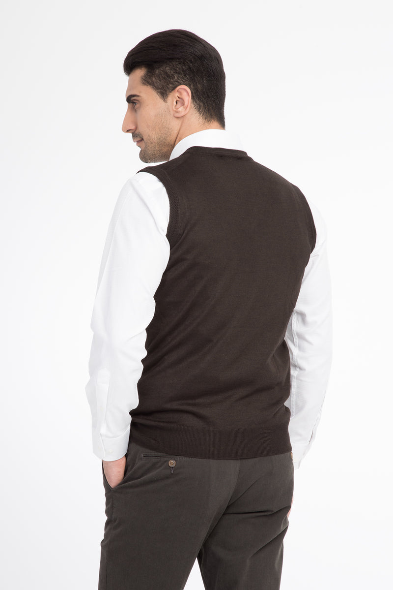 Kahve V Yaka Yünlü Süveter