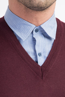 Bordo V Yaka Yünlü Süveter