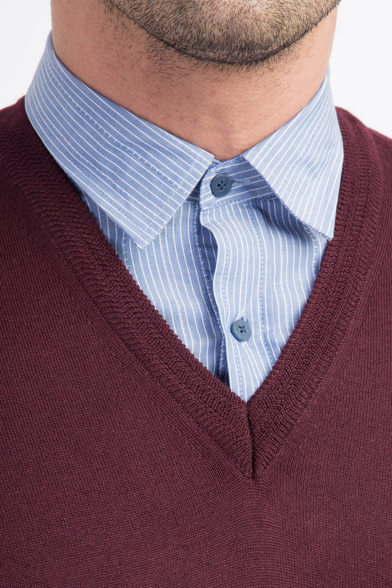 Bordo V Yaka Yünlü Süveter