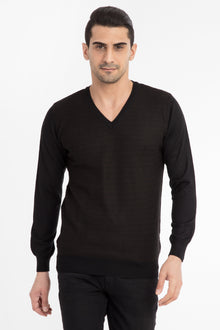 Kahve V Yaka Regular Fit Yünlü Triko Kazak